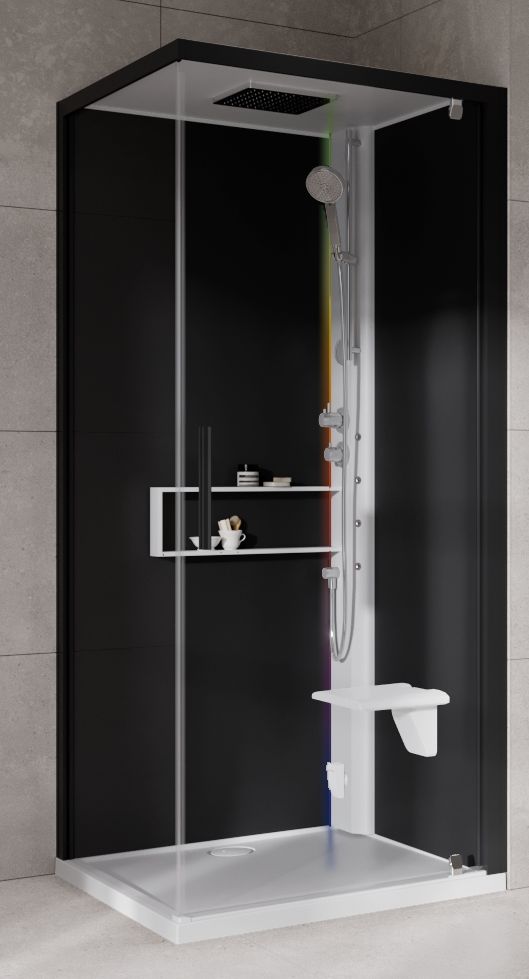 Novellini Glax 2 2.0 G+F kabina z hydromasażem 80 cm kwadratowa prawa parowa z brodzikiem biała G22GF89DT5-1UH