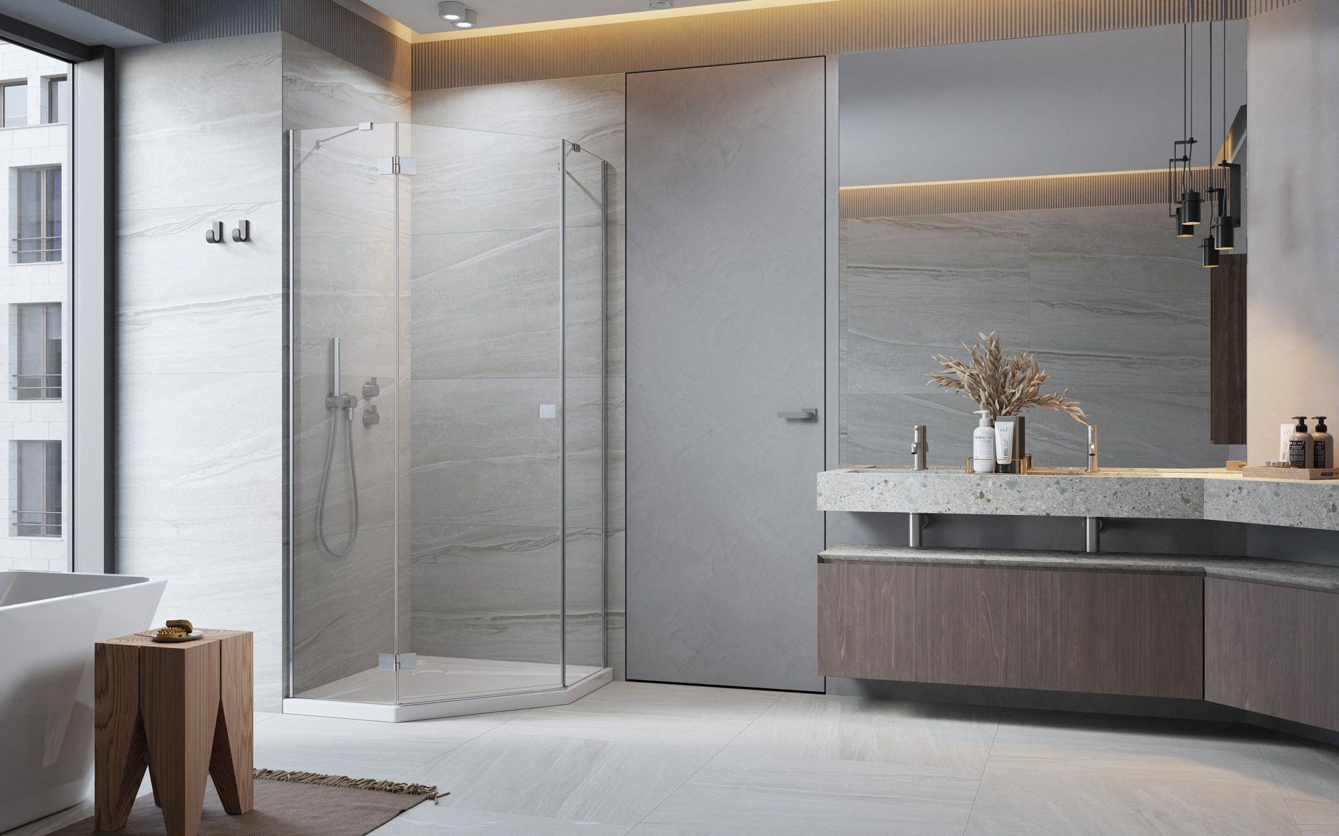 Radaway Essenza PTJ drzwi prysznicowe 90 cm lewe chrom/szkło przezroczyste 1385010-01-01L