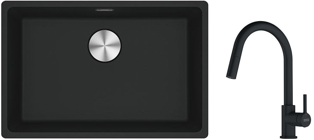 Franke Maris MRG 110-52 zlewozmywak 52x40 cm Fragranite z baterią kuchenną Lina czarny mat (1250687252, 1150626053) - Wysyłka w 24h
