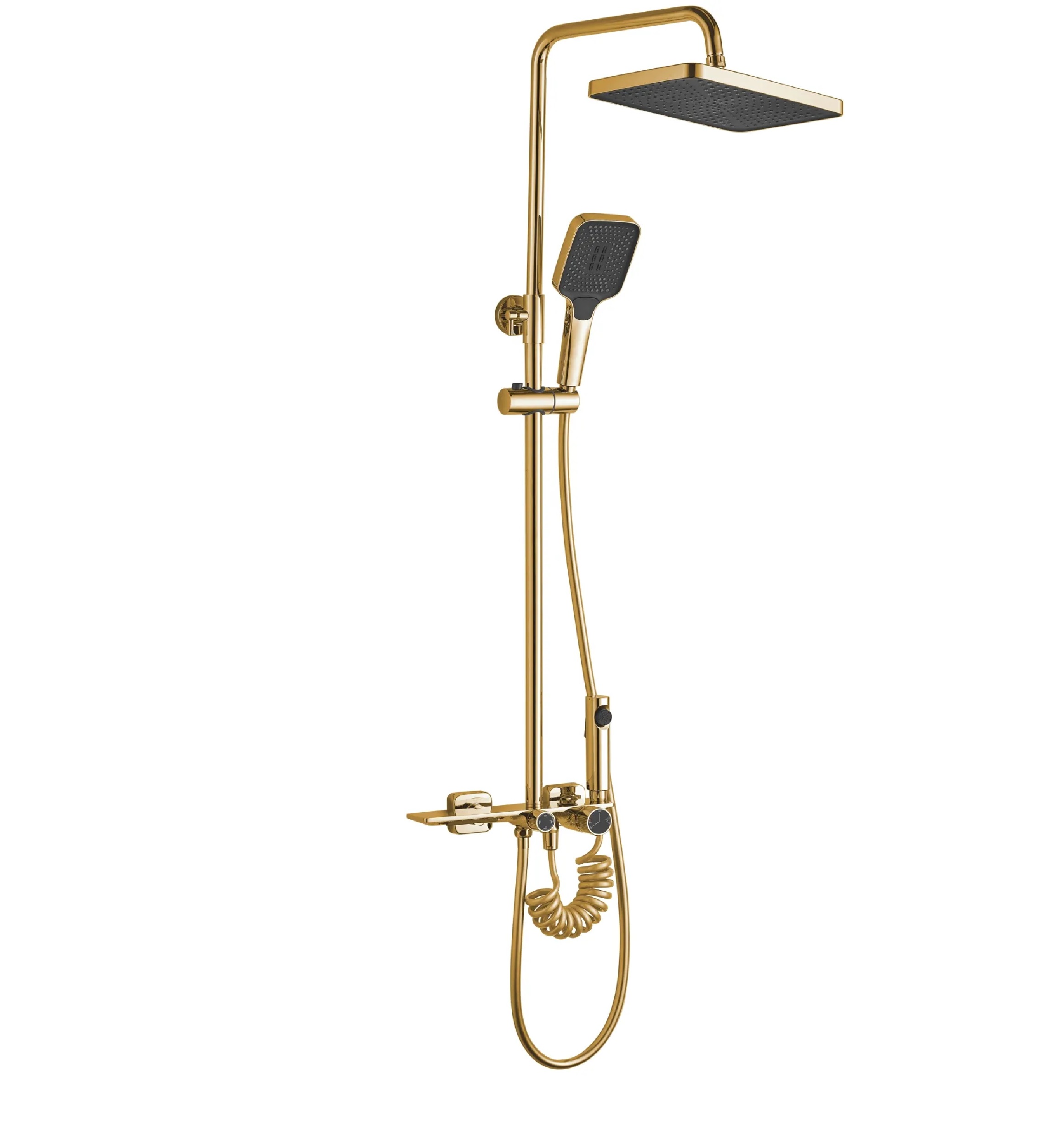 Rea Helix zestaw prysznicowy ścienny z deszczownicą i słuchawką typu bidetta złoty REA-P6619