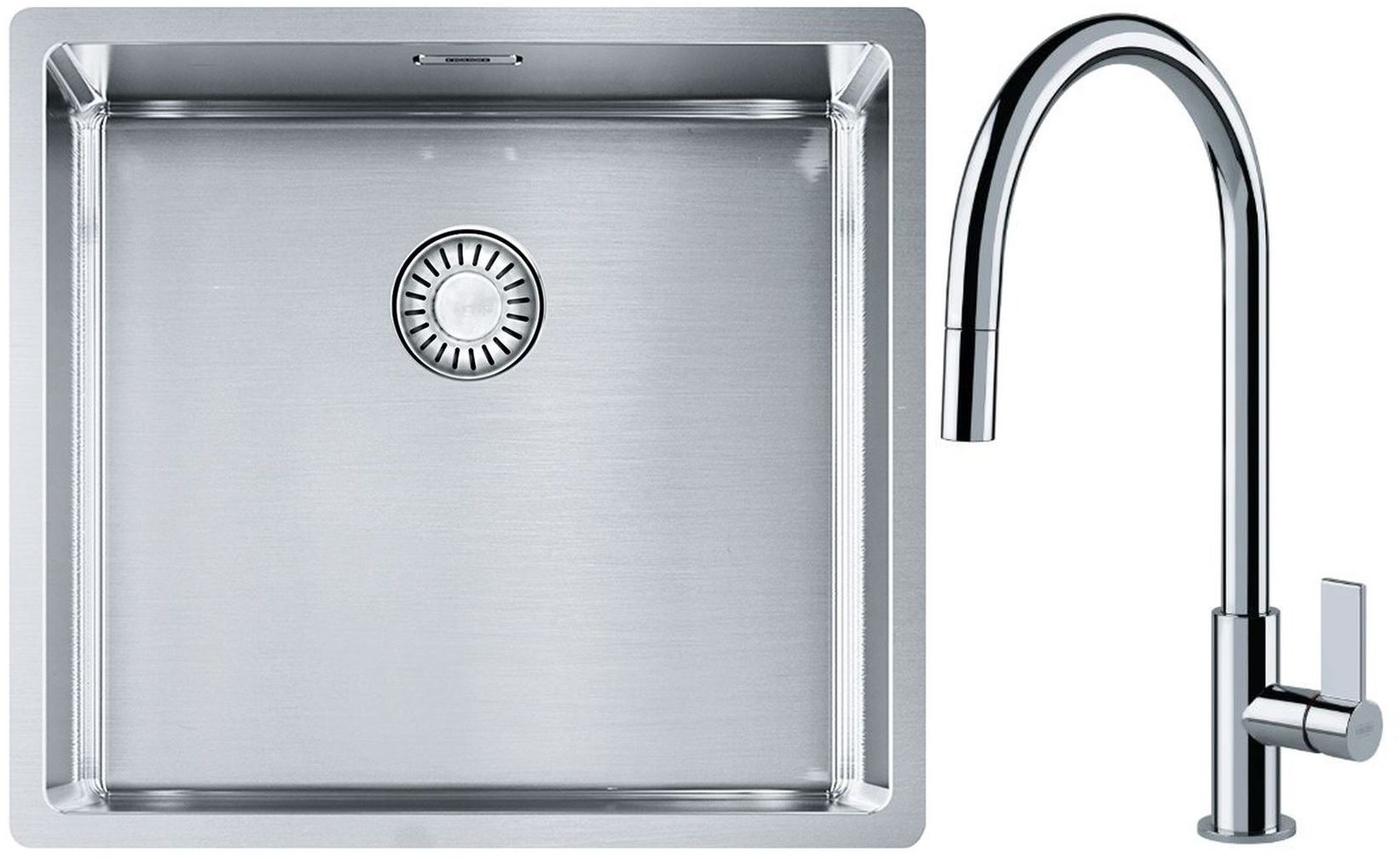 Franke Box BXX 210/110-45 zlewozmywak 49x45 cm stalowy z baterią kuchenną Ambient chrom (1270453655, 1150373947)