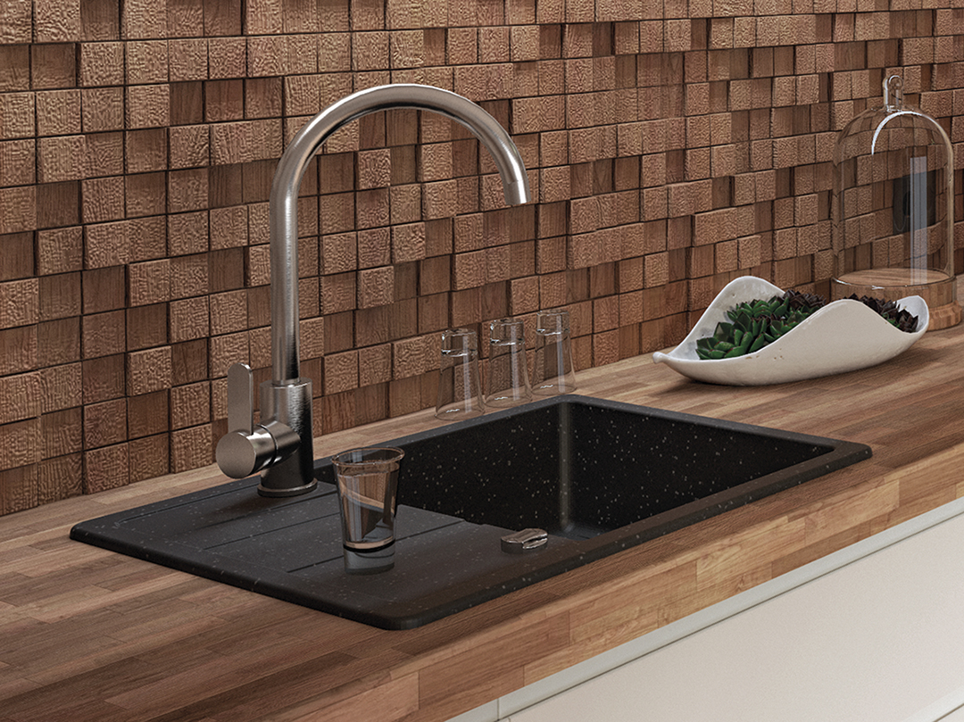 Laveo Bona bateria kuchenna stojąca z wylewką U stal BAB268L