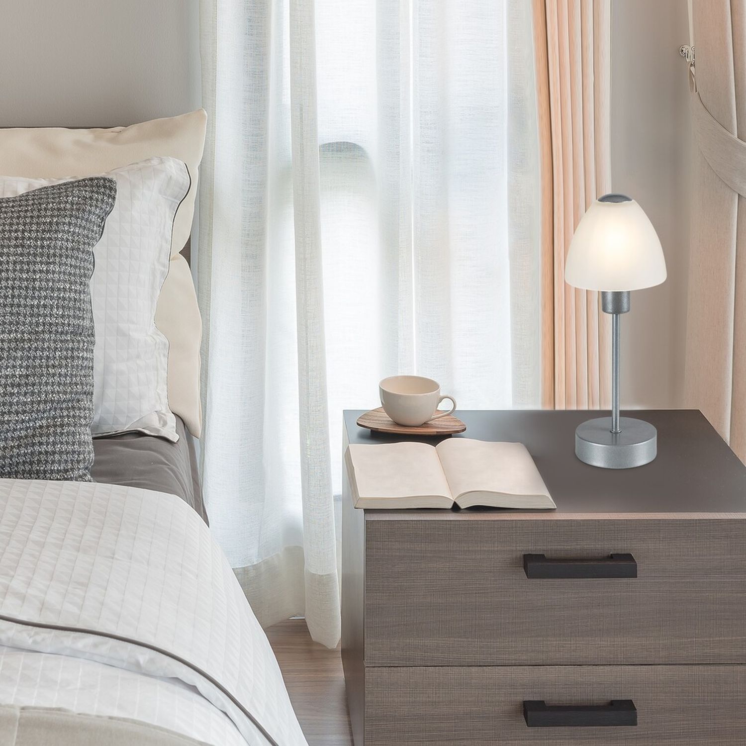 Rabalux Lydia lampa stołowa 1x40W srebrna/biała 2295