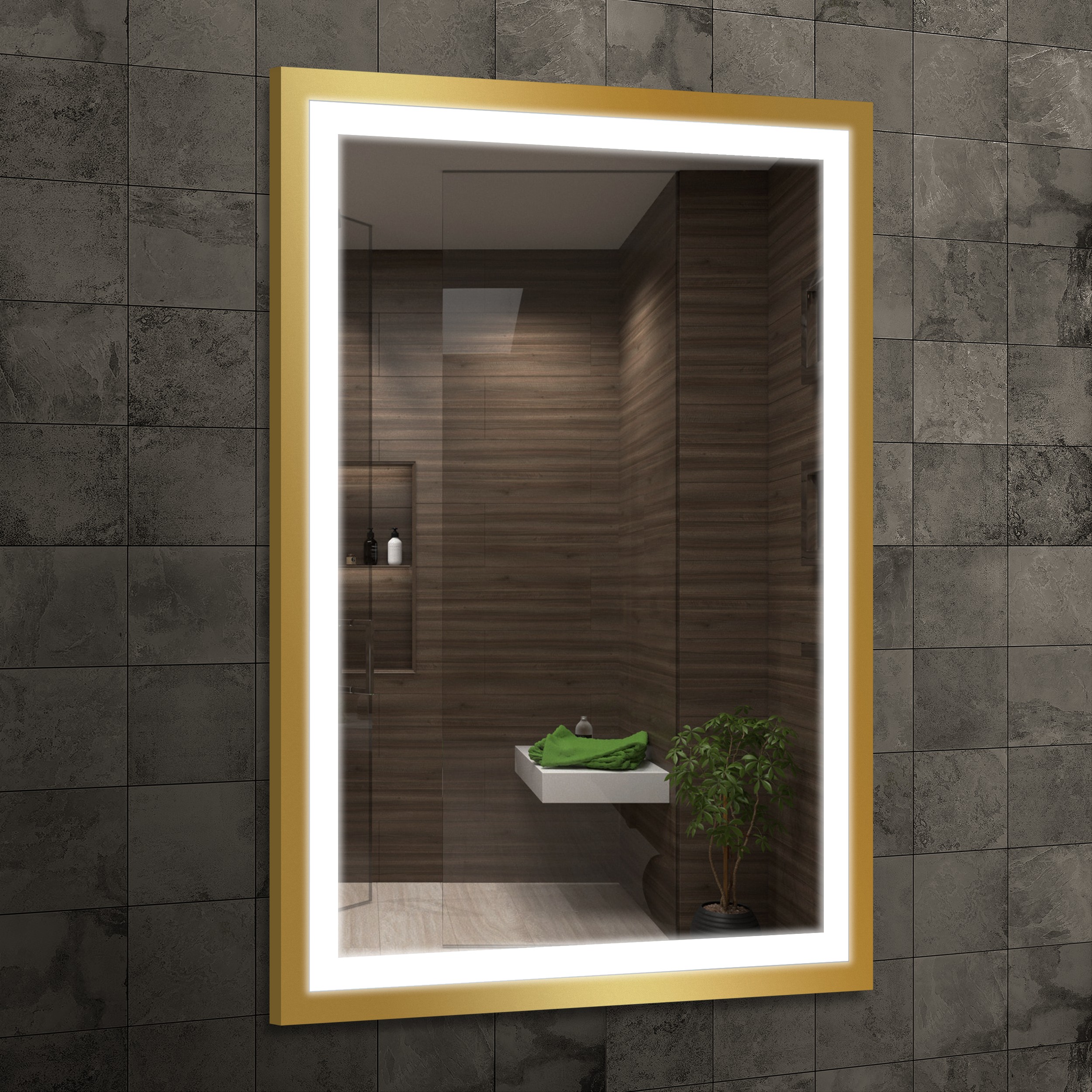 Venti Luxled Gold lustro 60x80 cm prostokątne z oświetleniem złoty - Wysyłka w 24h