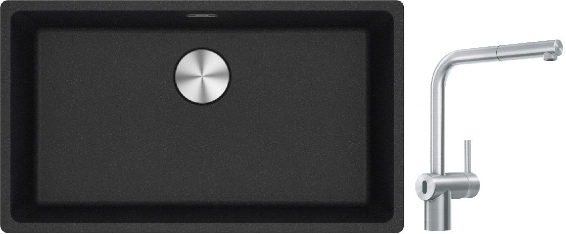 Franke Maris MRG 110-72 zlewozmywak 72x40 cm Fragranite onyx z baterią kuchenną Atlas Neo Sensor stal szlachetna (1250687261, 1150625523)
