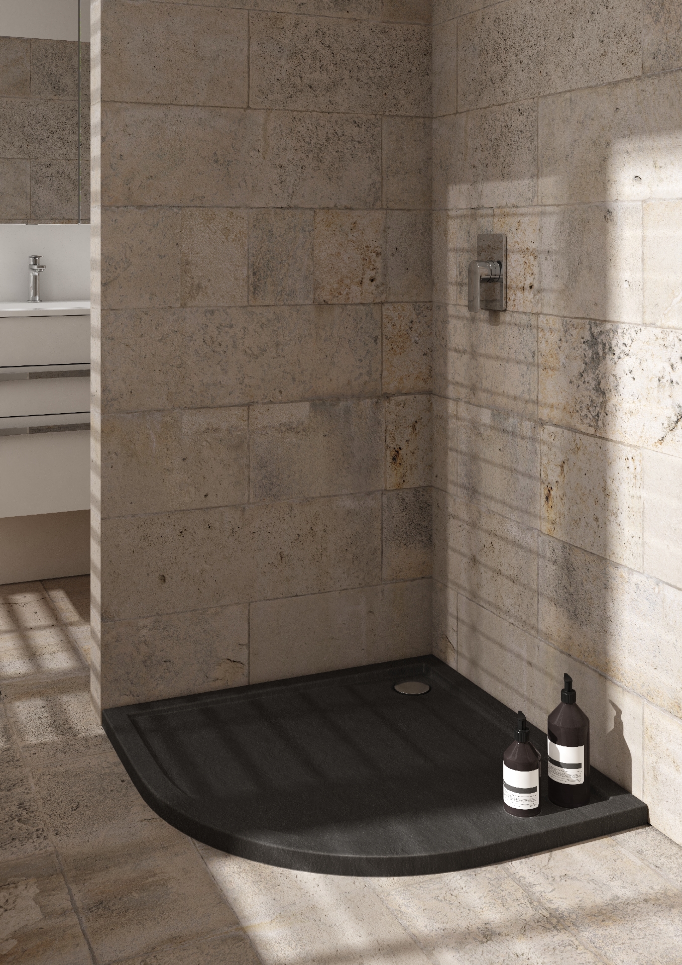 Schedpol Caspar New Black Stone brodzik 90x90 cm półokrągły czarny 3.2334/C/ST