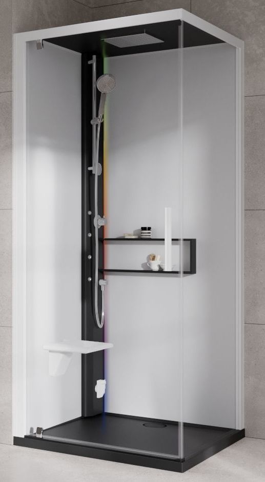 Novellini Glax 2 2.0 G+F kabina z hydromasażem 90 cm kwadratowa lewa parowa z brodzikiem czarna G22GF99SM5-1HU