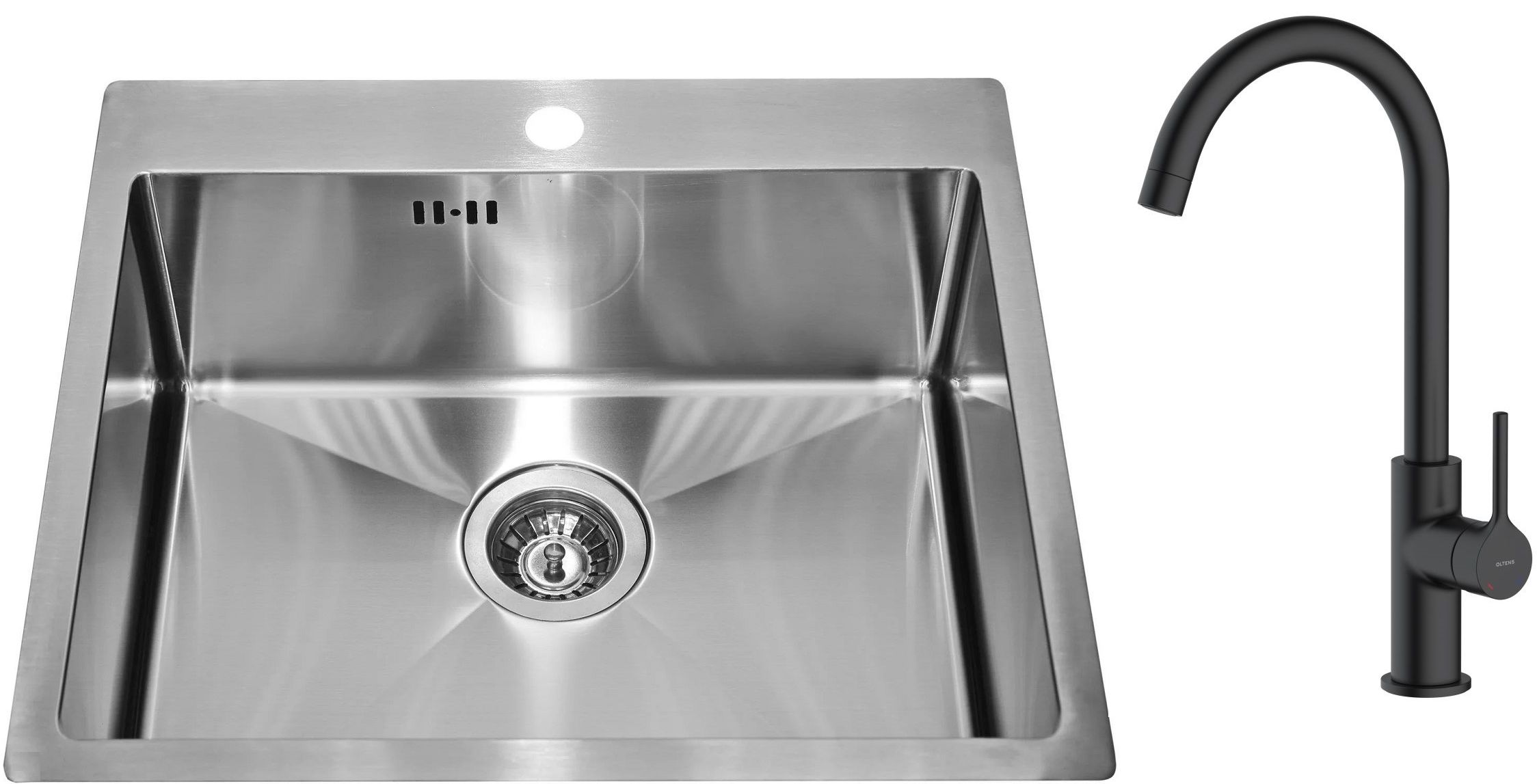 Zestaw Genesis Concept 10 zlewozmywak stalowy 54x48 cm z baterią kuchenną Oltens Skafta satyna/czarny mat (1124382, 35206300)