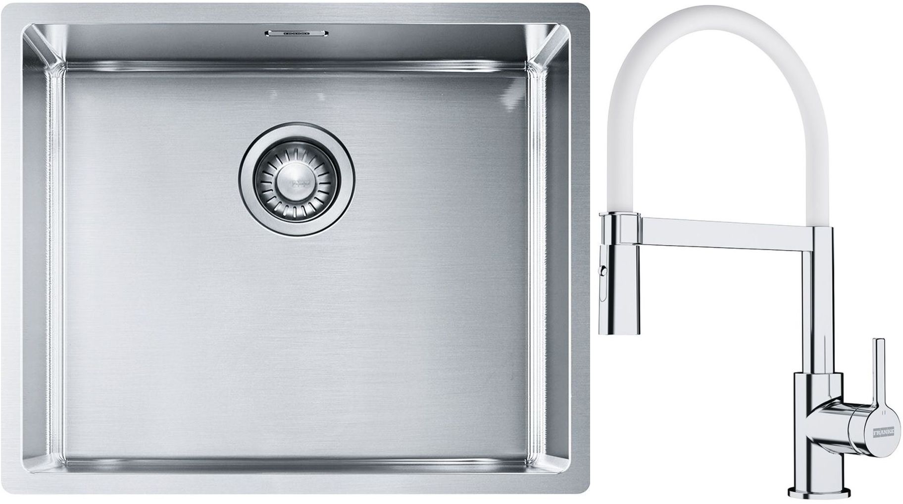 Franke Box BXX 110-50/BXX 210-50 zlewozmywak 54x45 cm stalowy z baterią kuchenną Lina chrom/biały (1270453656, 1150626088)