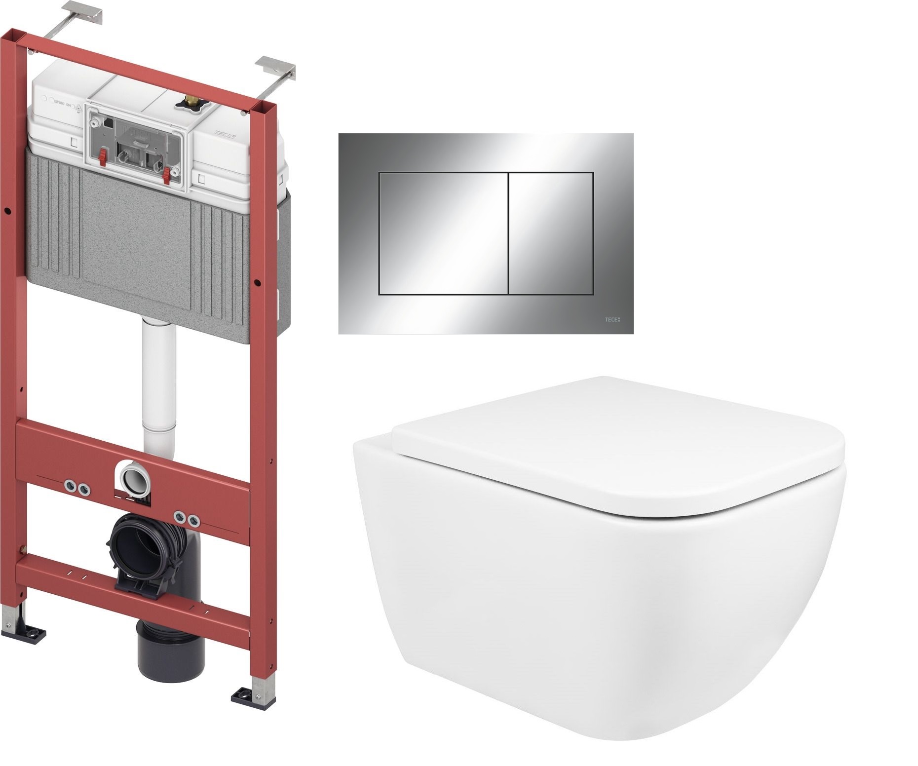 Zestaw Oltens Vernal miska WC wisząca z deską wolnoopadającą i stelaż podtynkowy Tece Base z przyciskiem Now biały/chrom błyszczący ... - Wysyłka w 