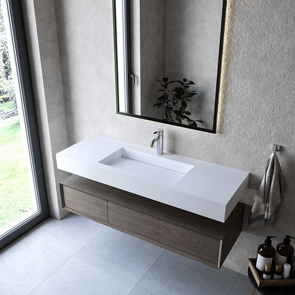 Cristalstone Linea Ideal umywalka 130x45 cm ścienna prostokątna biały U1300-MCOLC