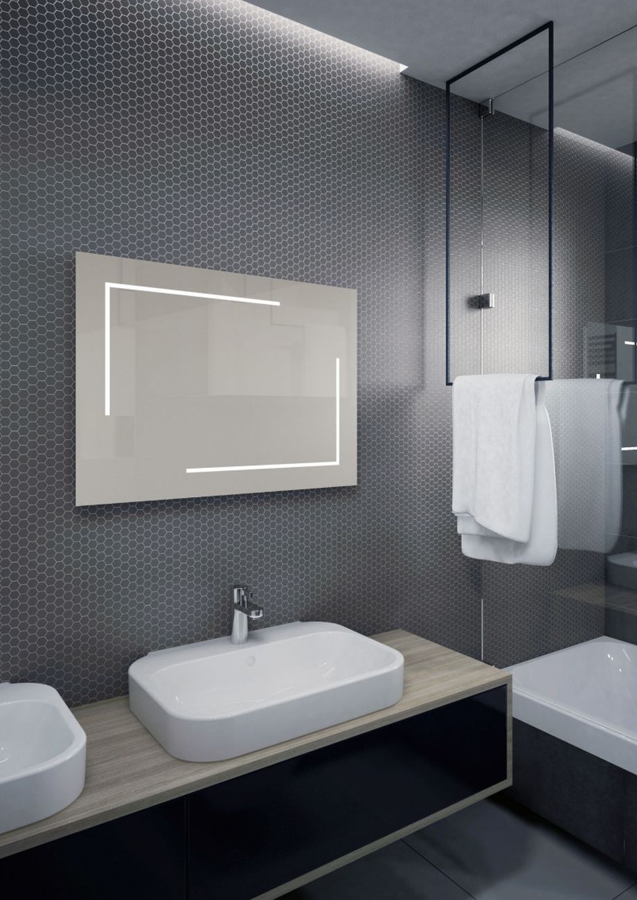 Dubiel Vitrum Artii II lustro łazienkowe 80x60 cm prostokątne z oświetleniem