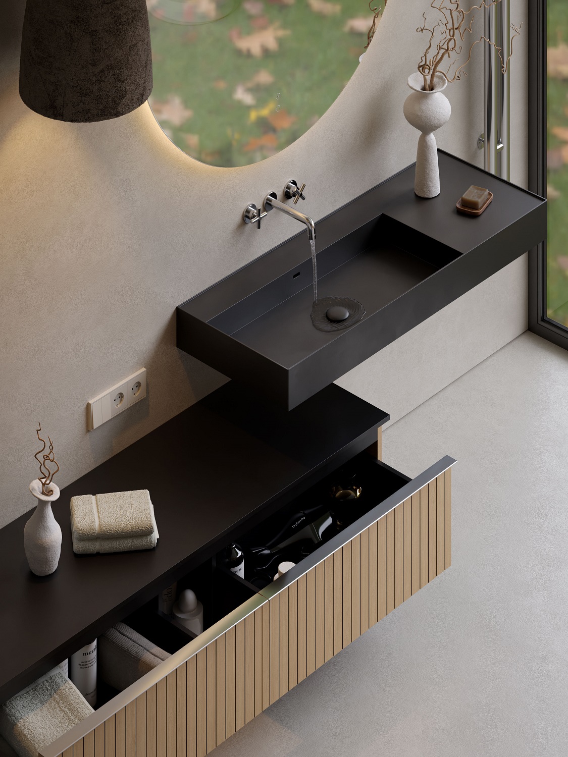 Elita Level umywalka 100,5x45,5 cm prostokątna ścienna lewa black matt RE041461187160