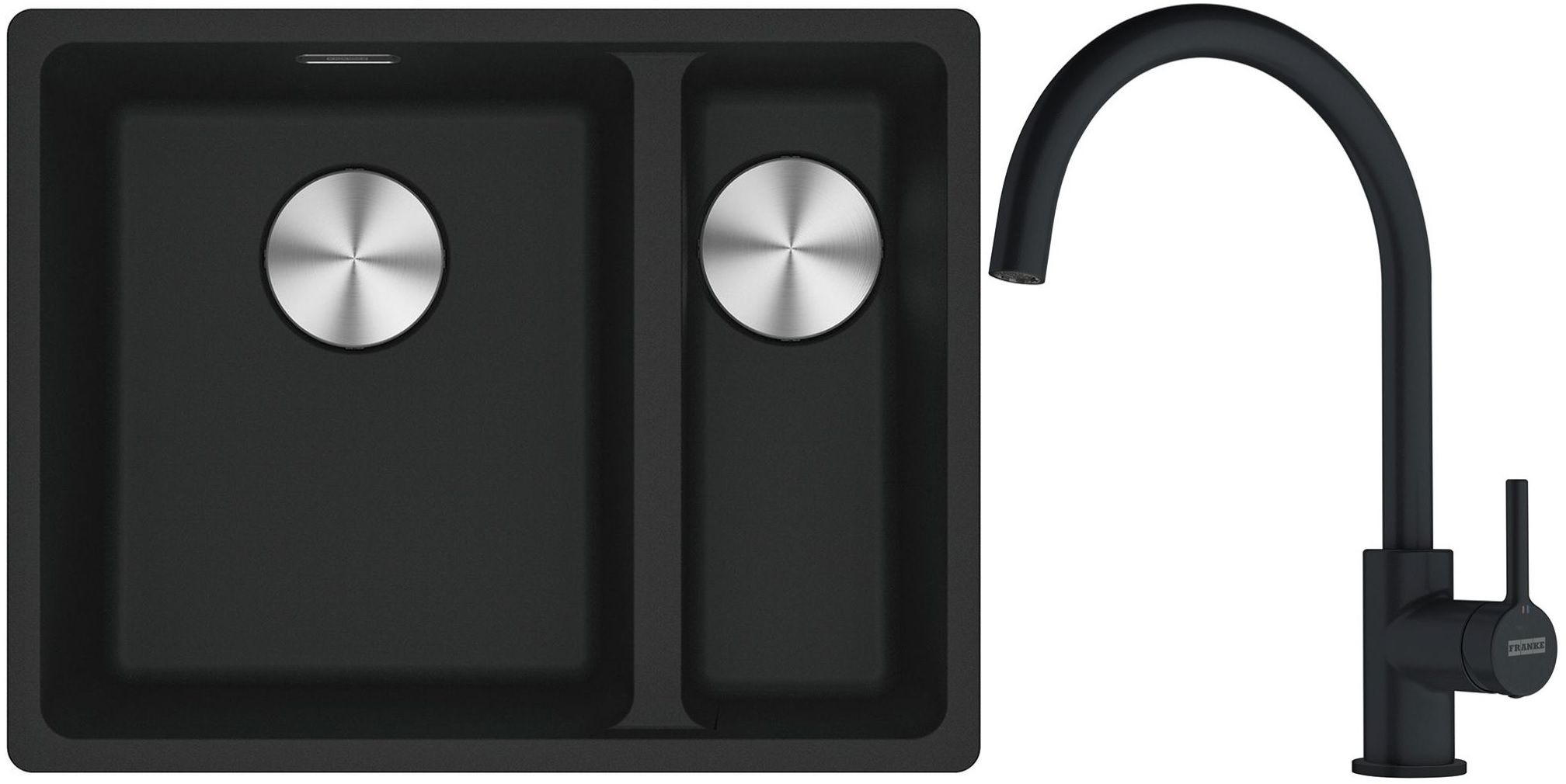 Franke Maris MRG 160-34-15SBR zlewozmywak 52x40 cm Fragranite czarny mat z baterią kuchenną Lina czarny mat (1250687264, 1150626019)