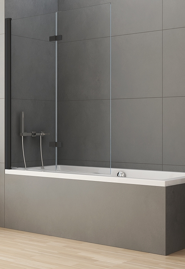 New Trendy New Soleo Black parawan nawannowy 100 cm 2-częściowy czarny mat/szkło przezroczyste P-0041