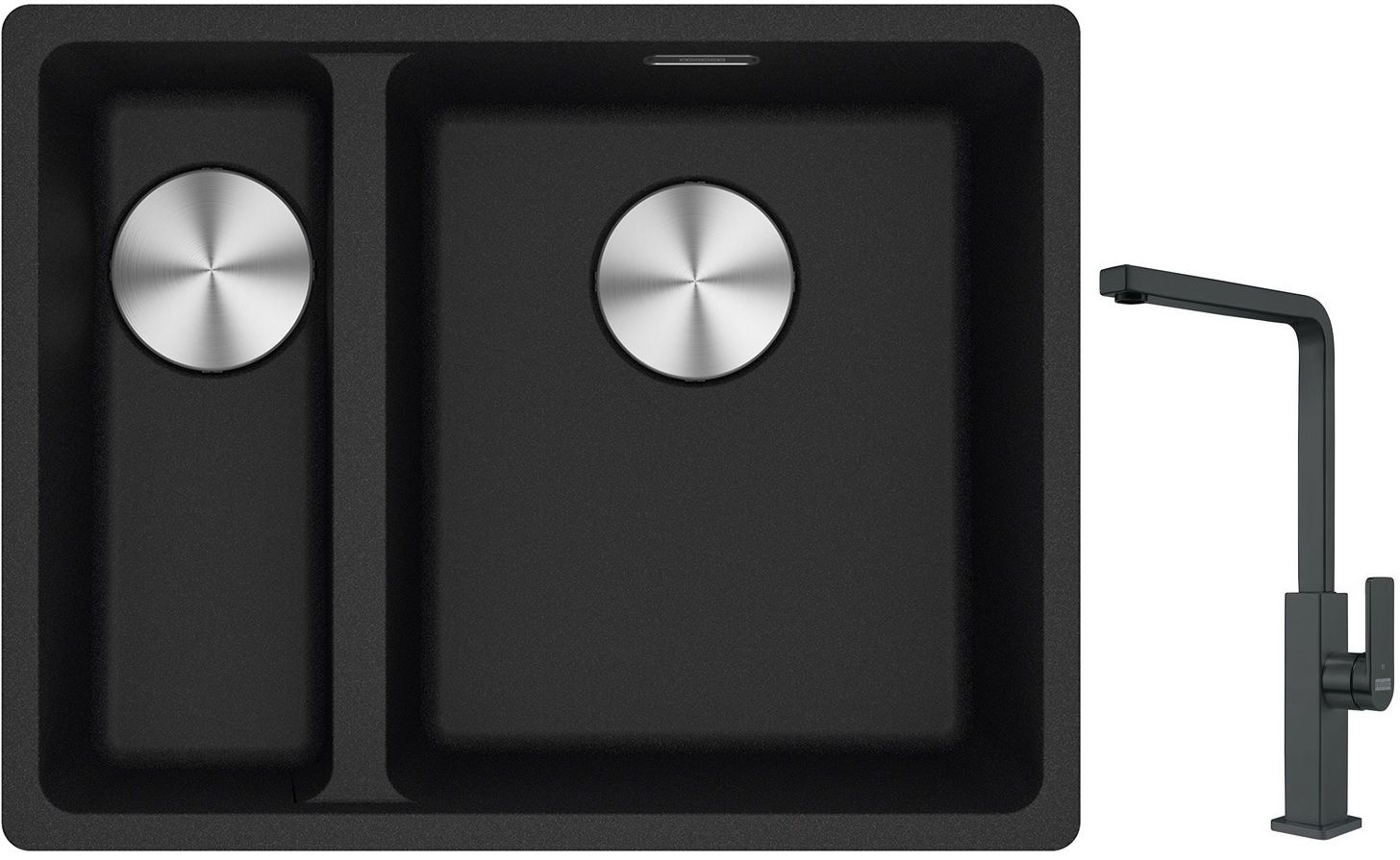 Franke Maris MRG 160-34-15 zlewozmywak 55x43 cm Fragranite onyx z baterią kuchenną Mythos czarna (1250687269, 1150550441)