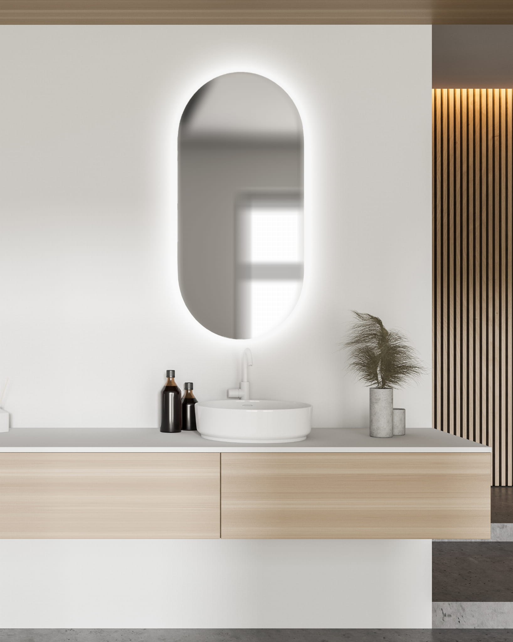 BD Art Luna lustro 40x100 cm owalne z oświetleniem biały 301210000058 - Wysyłka w 24h