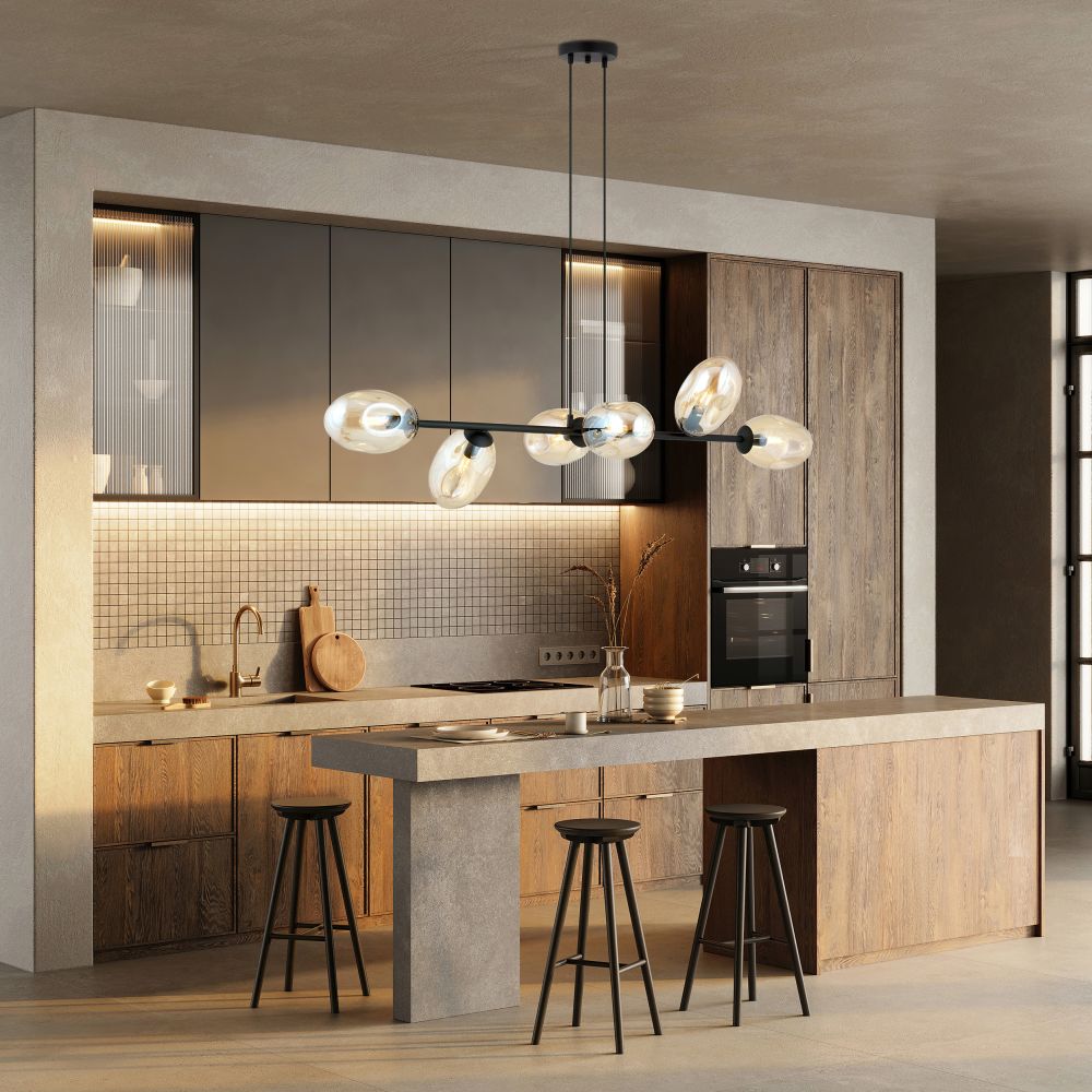 Emibig Pandora lampa wisząca 6x10 W czarny/szkło miodowe 1264/6