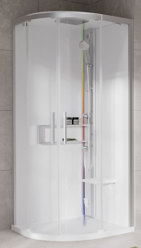 Novellini Glax 2 2.0 R kabina z hydromasażem 100x100 cm półokrągła parowa z brodzikiem srebrna G22R100M5-1BB