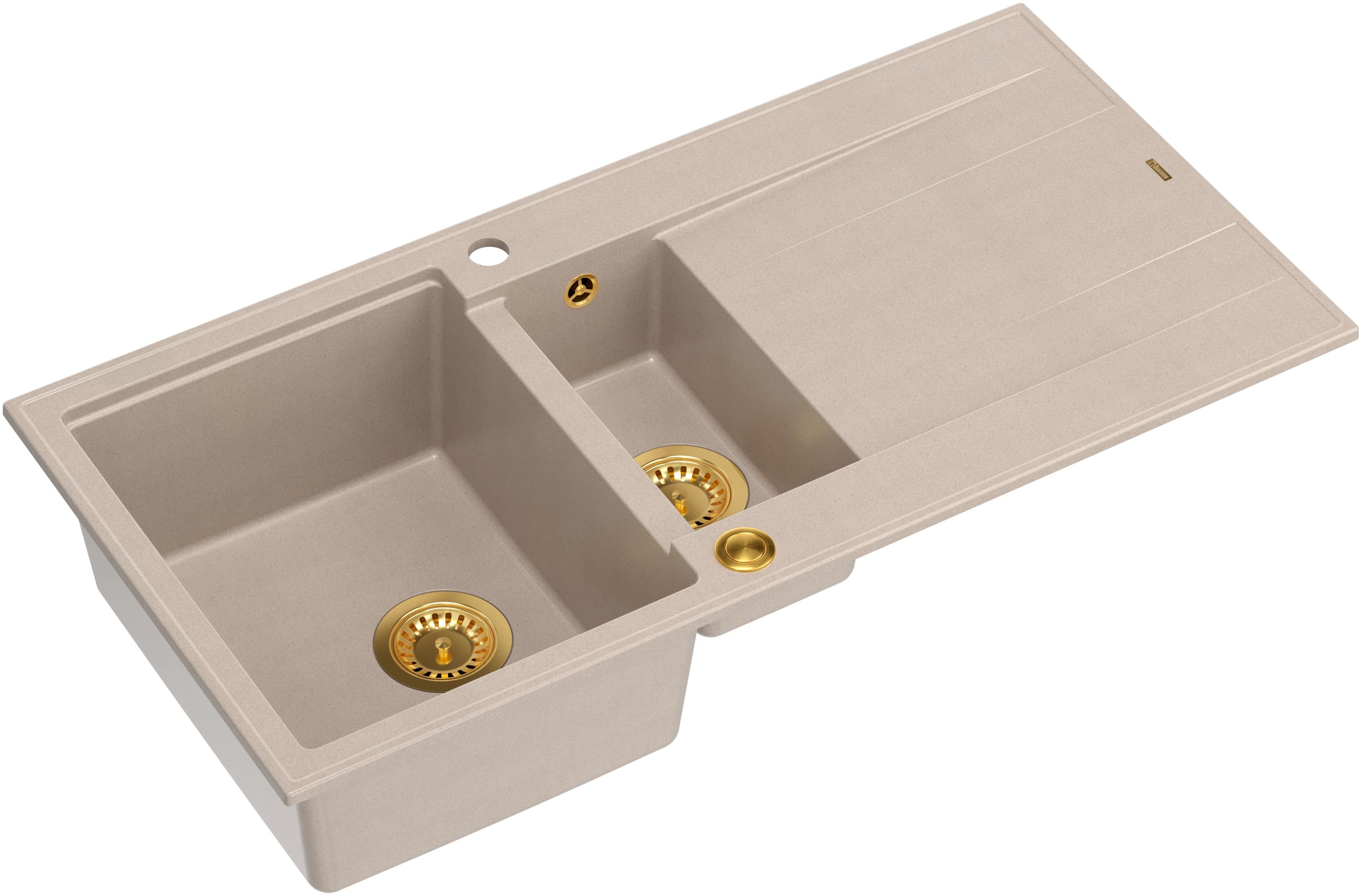 Quadron Evan 156XL zlewozmywak GraniteQ 100x50 cm beż/elementy złote HQE510050U2_PVDG1_P2O