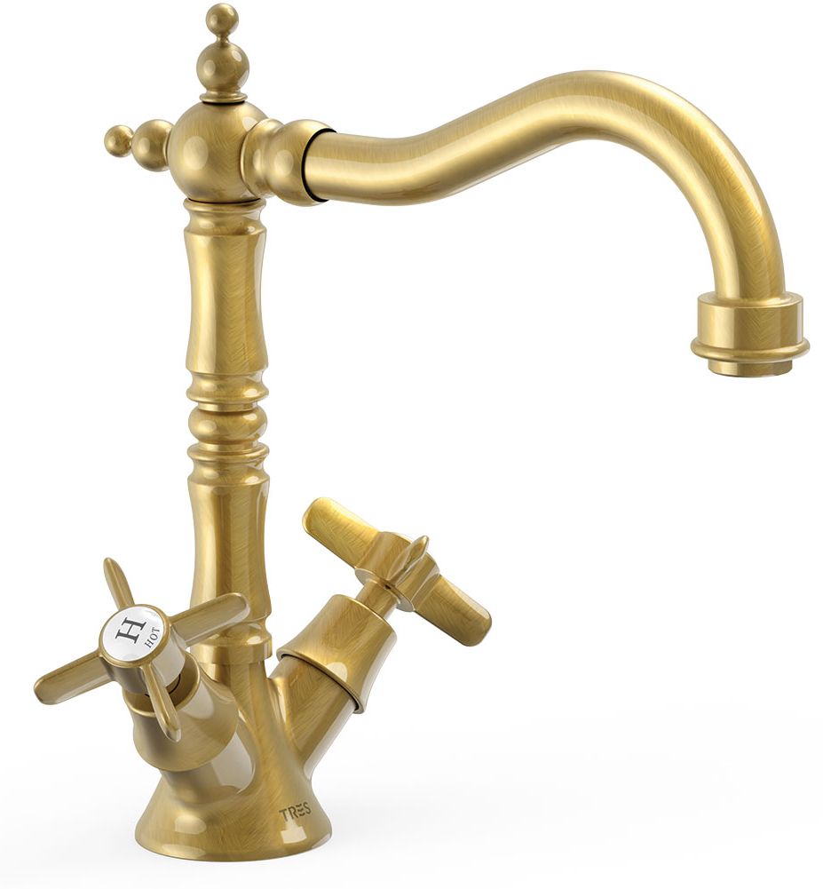 Tres Clasic bateria umywalkowa stojąca mosiądz antyczny 24210902LV
