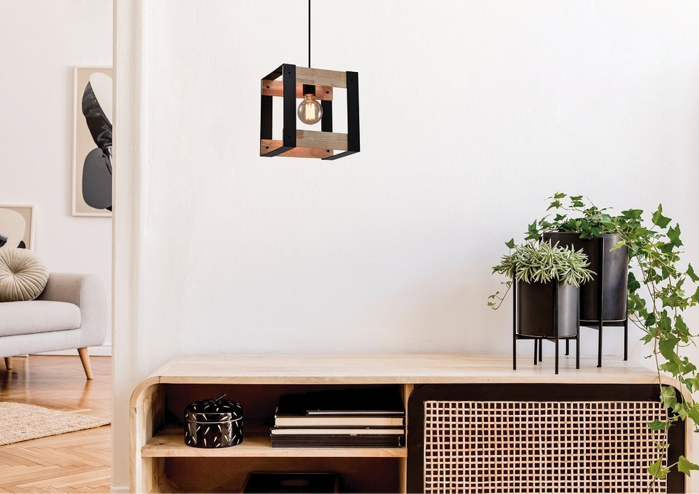 Candellux Varna lampa wisząca 1x40W czarno/drewniana 31-78513