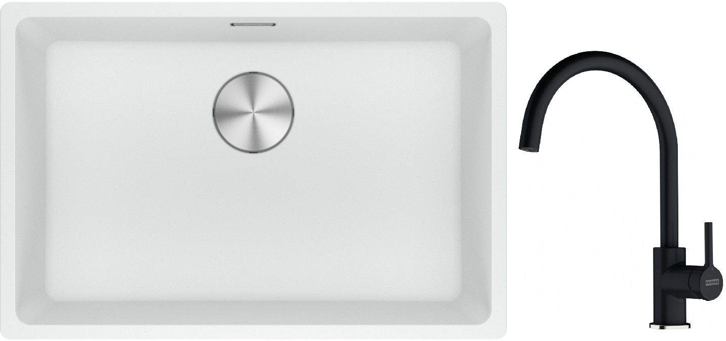 Franke Maris MRG 110-62 zlewozmywak 62x40 cm Fragranite biały polarny z baterią kuchenną Lina onyx (1250687259, 1150626020)