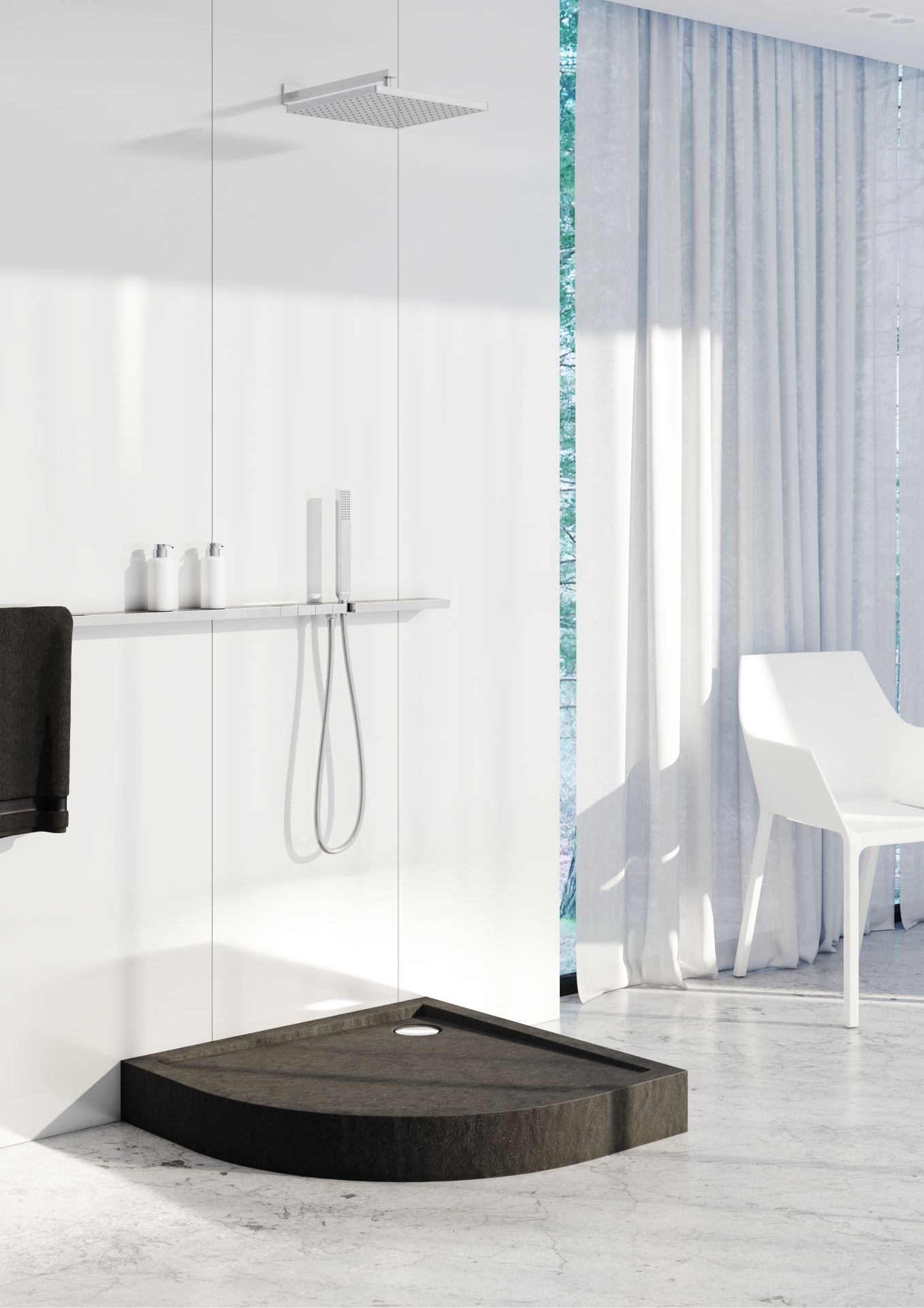 Schedline Cameron Black Stone brodzik 80x80 cm półokrągły czarny 3ST.C1O-8080/C/ST