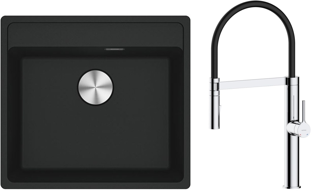 Zestaw Franke Maris MRG 610-52 zlewozmywak 51x56 cm z baterią kuchenną Oltens Borga czarny mat/chrom (1140661761, 35207100) - Wysyłka w 24h