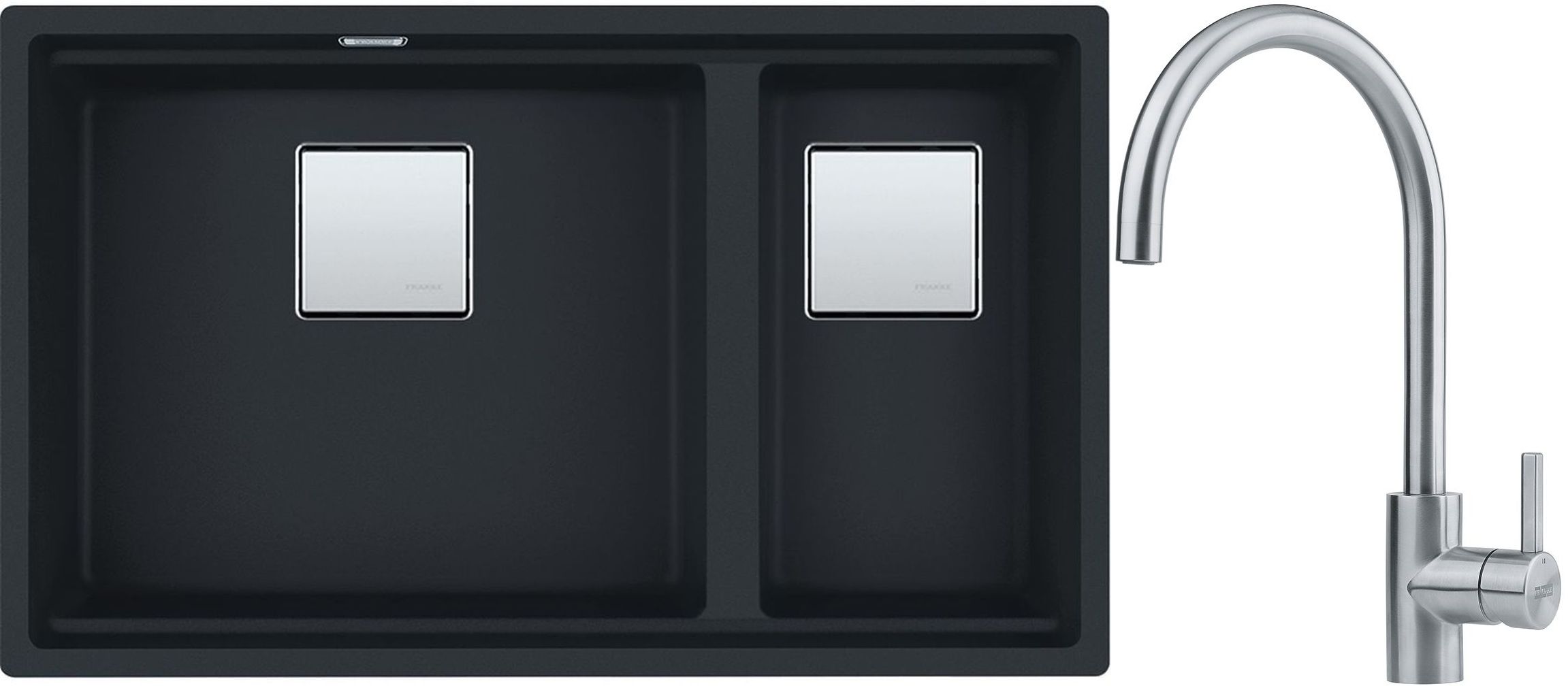 Franke Kanon KNG 120 zlewozmywak 76x46 cm Fragranite czarny mat z baterią kuchenną Eos Neo stal szlachetna (1250633004, 1150590044)