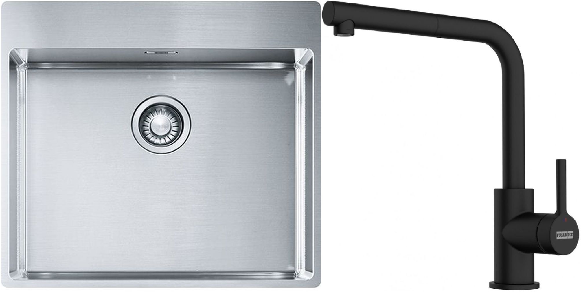 Franke Box BXX 210-54 TL zlewozmywak 57x51 cm stalowy z baterią kuchenną Lina czarny mat (1270369295, 1150712435)