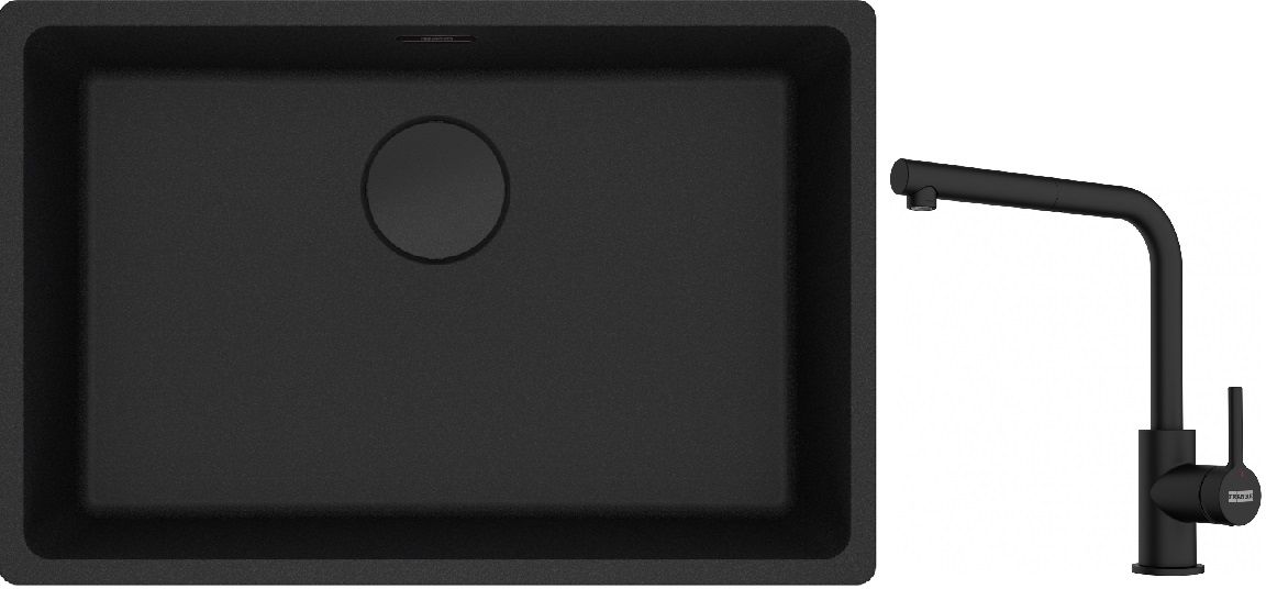 Franke Maris MRG 110-62 zlewozmywak 62x40 cm Fragranite czarny mat z baterią kuchenną Lina czarny mat (1250697758, 1150712435)