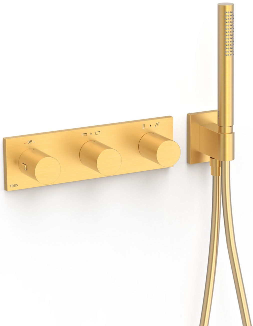 Tres B-System bateria wannowo-prysznicowa podtynkowa termostatyczna złoty mat 30735401OM