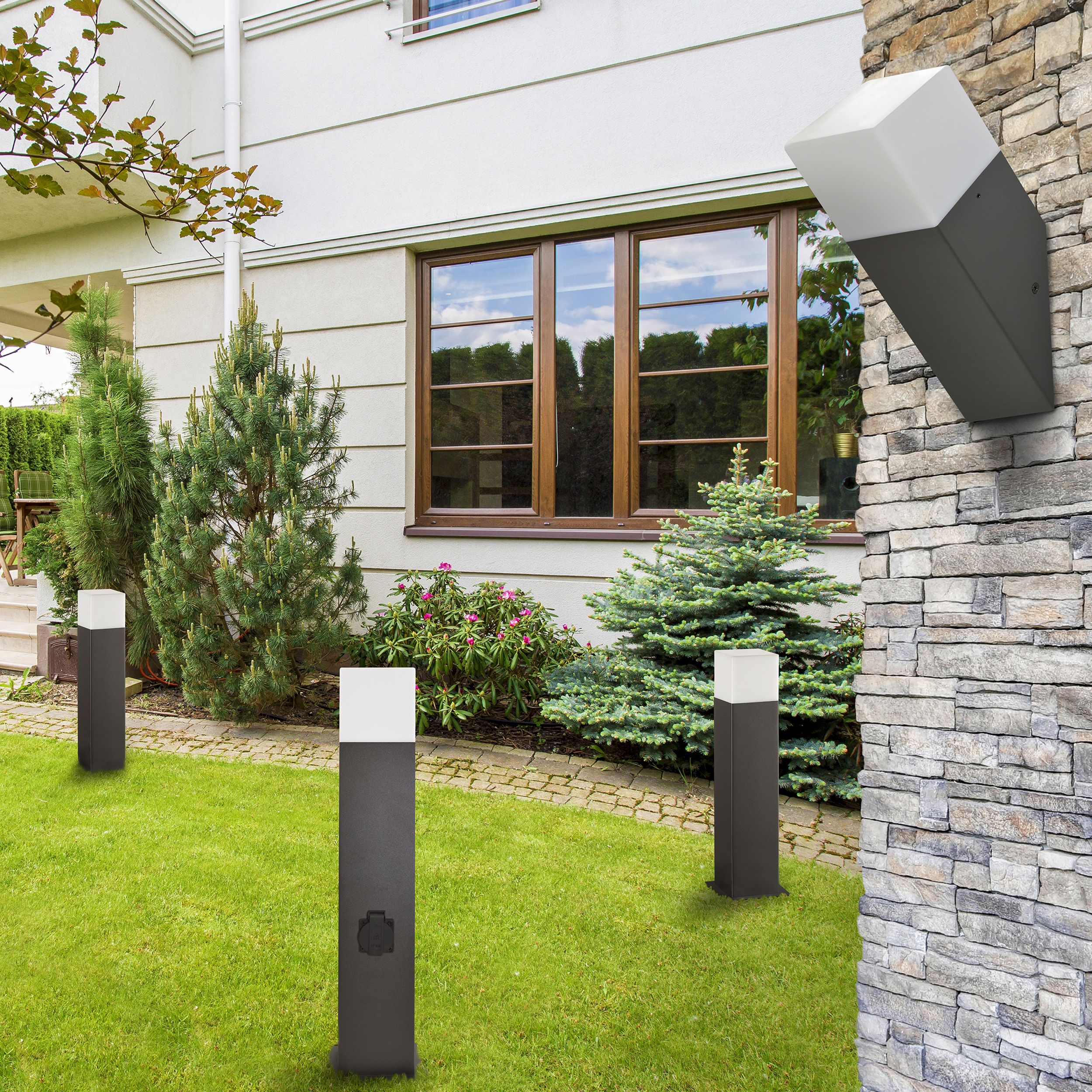 Goldlux New York lampa stojąca zewnętrzna 1x12 W biała-grafitowa 307323