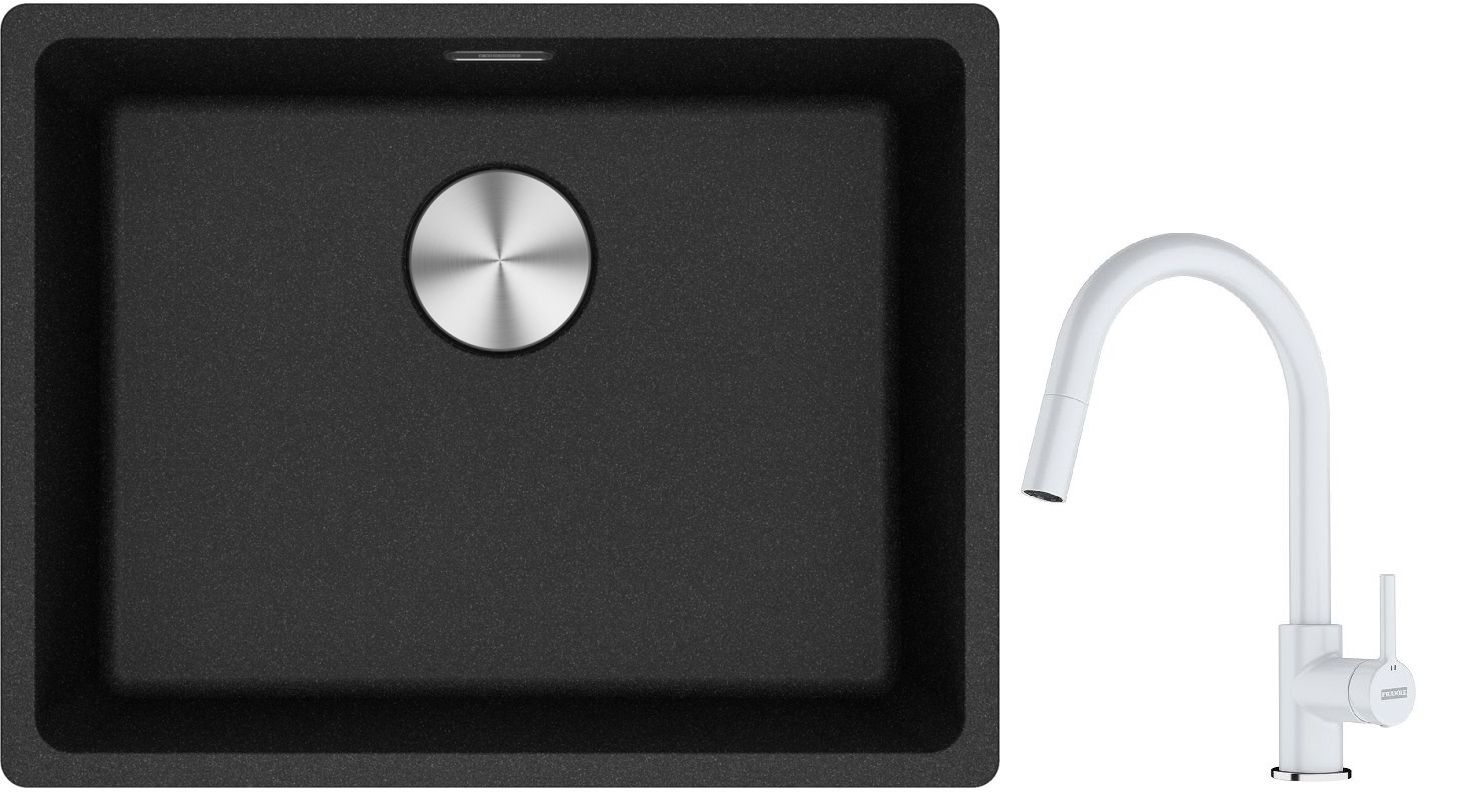 Franke Maris MRG 110-52 zlewozmywak 52x40 cm Fragranite onyx z baterią kuchenną Lina biały polarny (1250687253, 1150626081) - Wysyłka w 24h