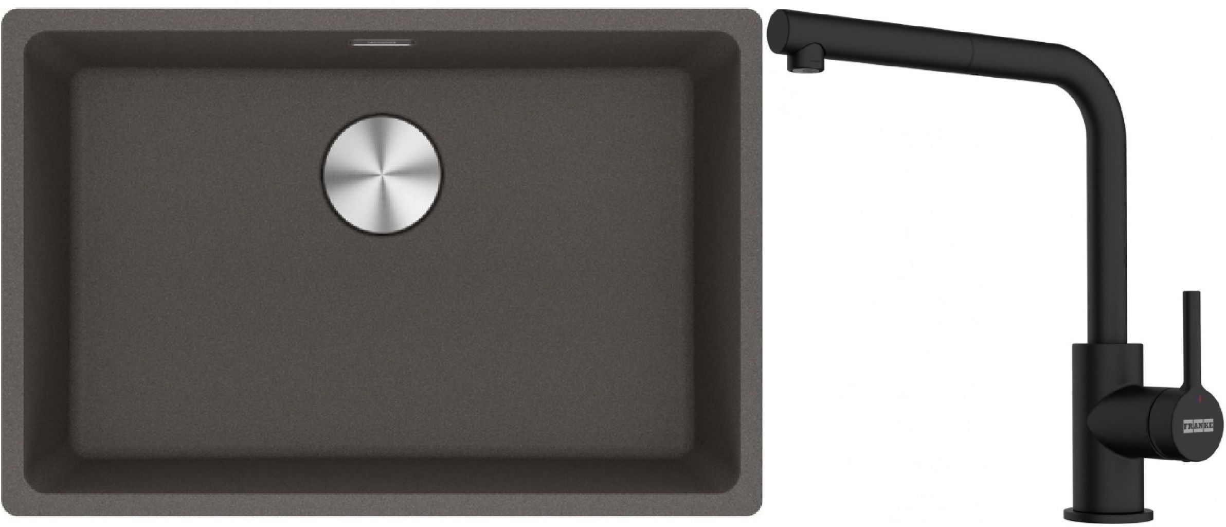 Franke Maris zlewozmywak granitowy 65,3x43,3 cm łupkowy szary z baterią kuchenną Lina czarny mat (1250716376, 1150712435)