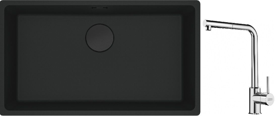 Franke Maris MRG 110-72 zlewozmywak 72x40 cm Fragranite czarny mat z baterią kuchenną Sirius Side chrom (1250697757, 1150668280) - Wysyłka w 24h