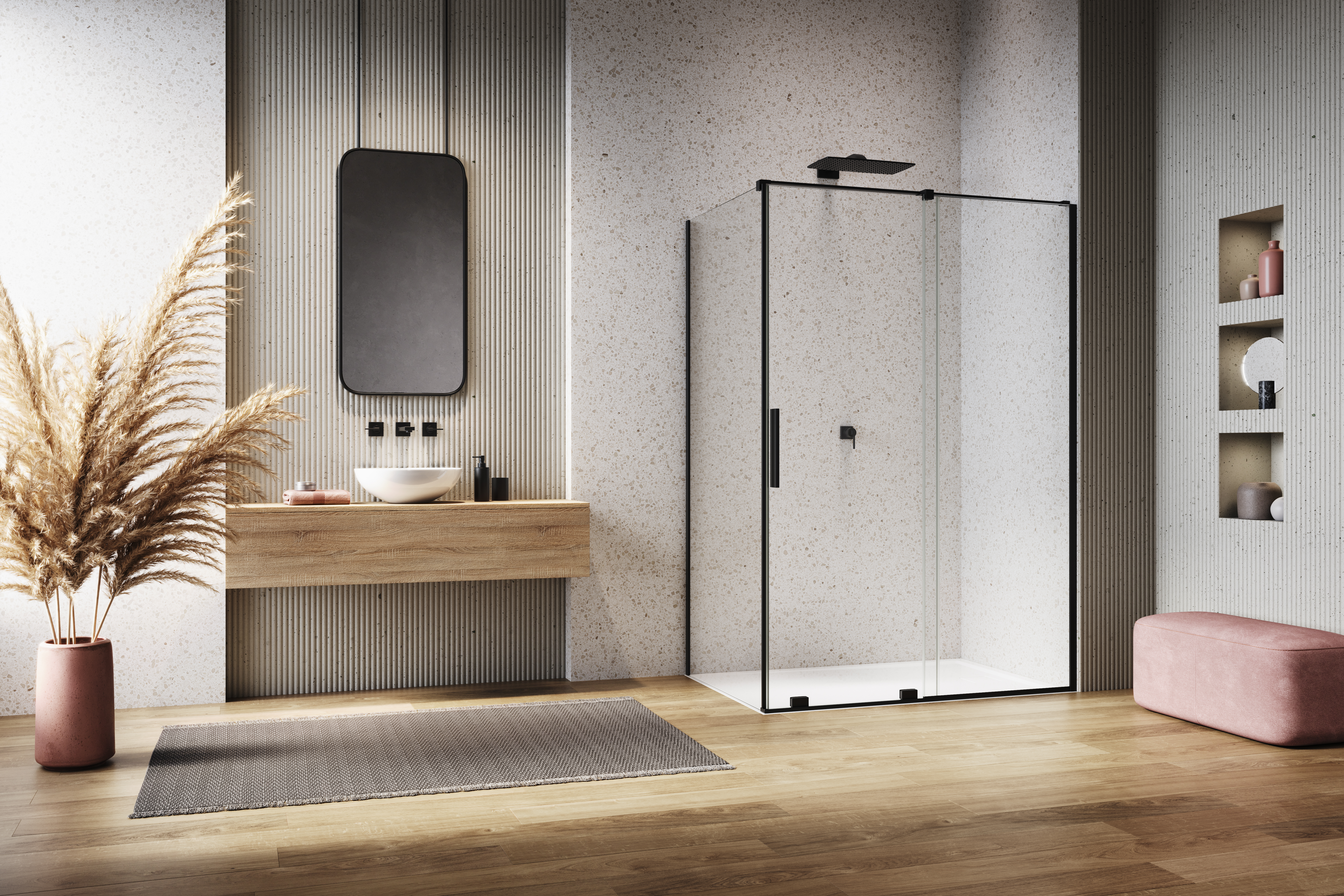 SanSwiss Amalia ścianka prysznicowa 80 cm czarny mat/szkło przezroczyste D35F10800607