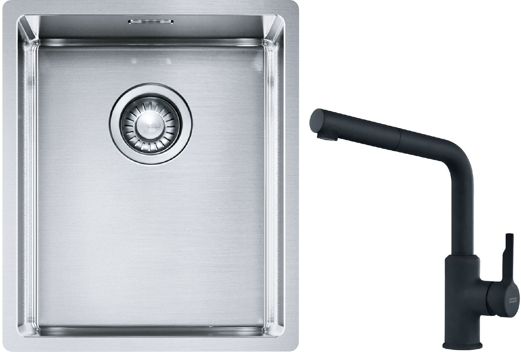 Franke Box BXX 210/110-34 zlewozmywak 38x45 cm stalowy z baterią kuchenną Urban czarny mat (1270453653, 1150627523)