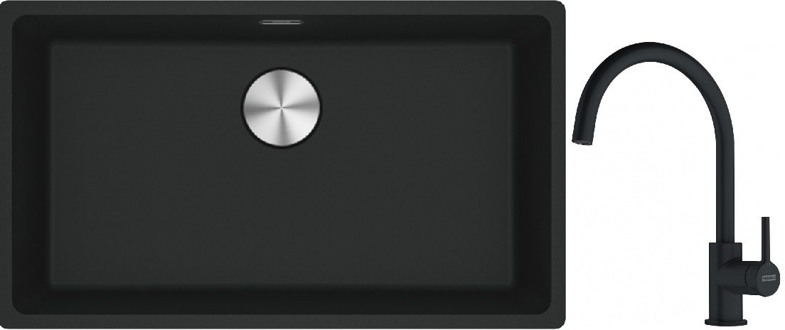 Franke Maris MRG 110-72 zlewozmywak 72x40 cm Fragranite czarny mat z baterią kuchenną Lina czarny mat (1250687260, 1150626019)