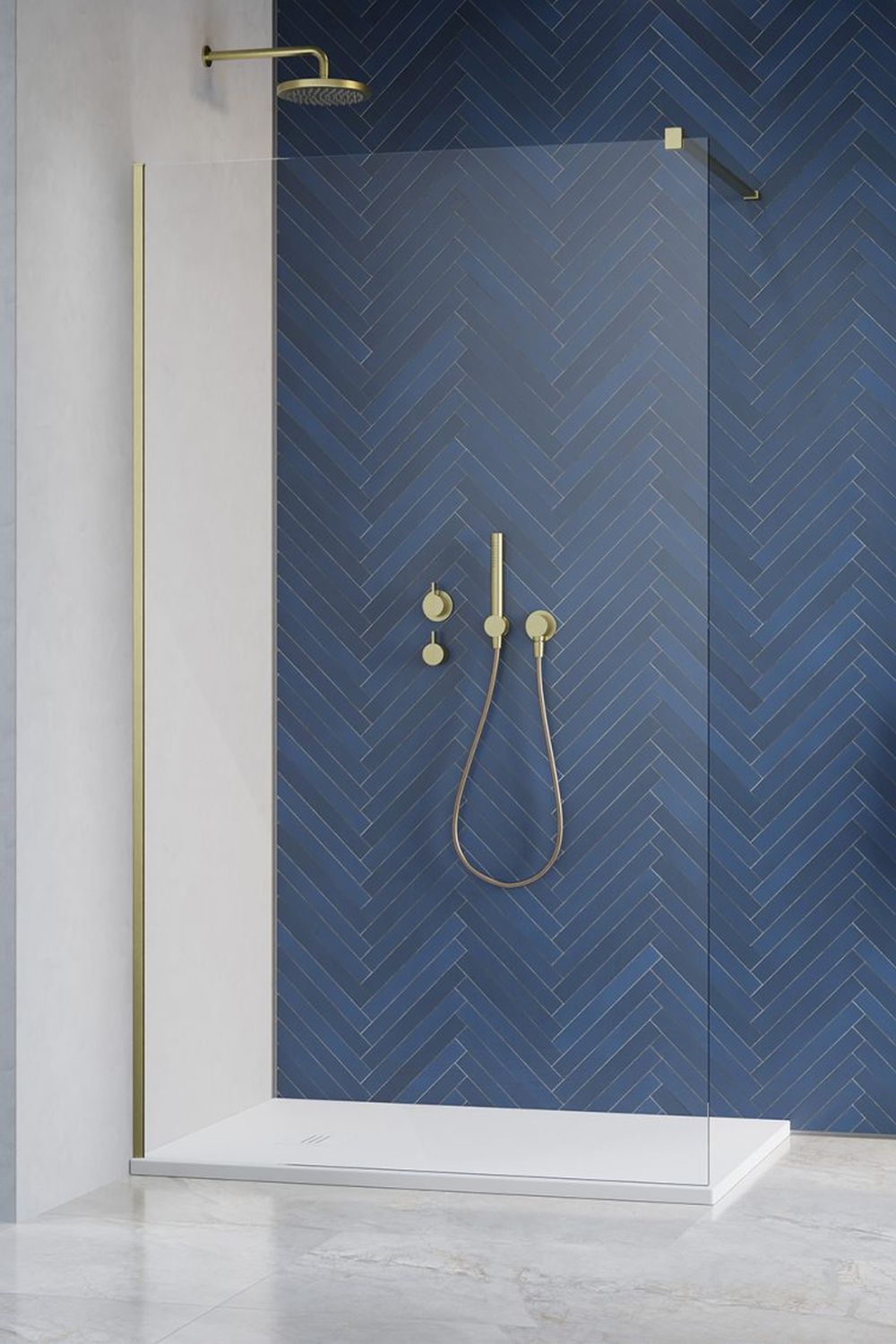 Radaway Modo New Brushed Gold II Walk-In ścianka prysznicowa 100 cm wolnostojąca złoty szczotkowany/szkło przezroczyste 389104-99-01