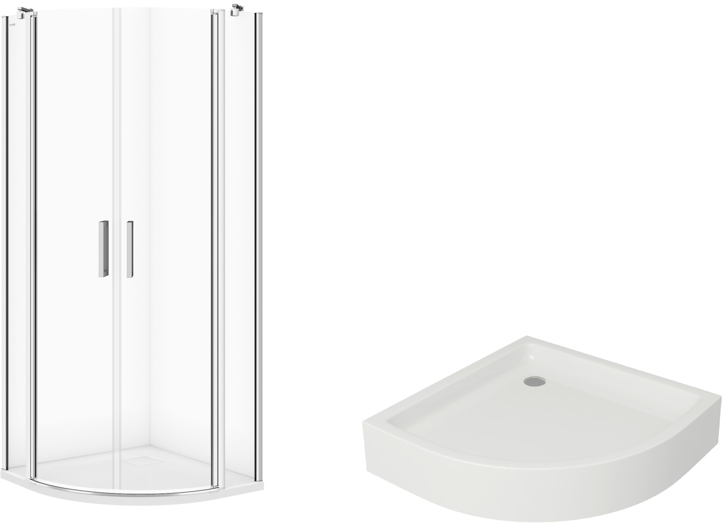 Zestaw Cersanit Moduo kabina prysznicowa 80x80 cm półokrągła z brodzikiem Tako chrom/szkło przezroczyste (S162009, S204003) - Wysyłka w 24h