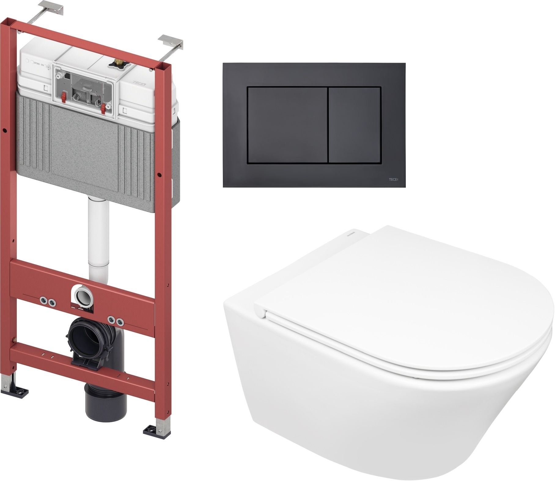 Zestaw Oltens Jog miska WC wisząca z deską wolnoopadającą i stelaż podtynkowy Tece Base z przyciskiem Now biały/czarny mat (9400407, ... - Wysyłka w 
