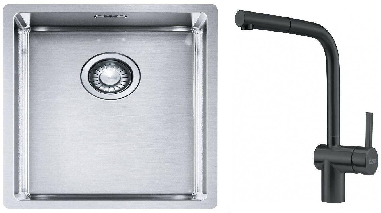 Franke Box BXX 210/110-34 zlewozmywak 38x45 cm stalowy z baterią kuchenną Atlas czarna stal szlachetna (1270453653, 1150550427)