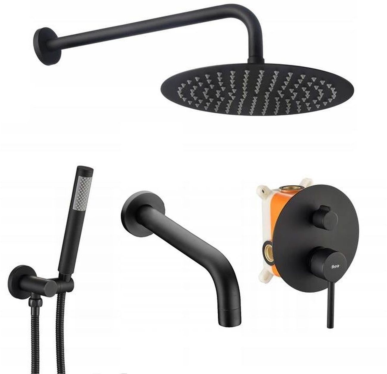 Rea Lungo zestaw prysznicowy podtynkowy z deszczownicą czarny REA-P4112