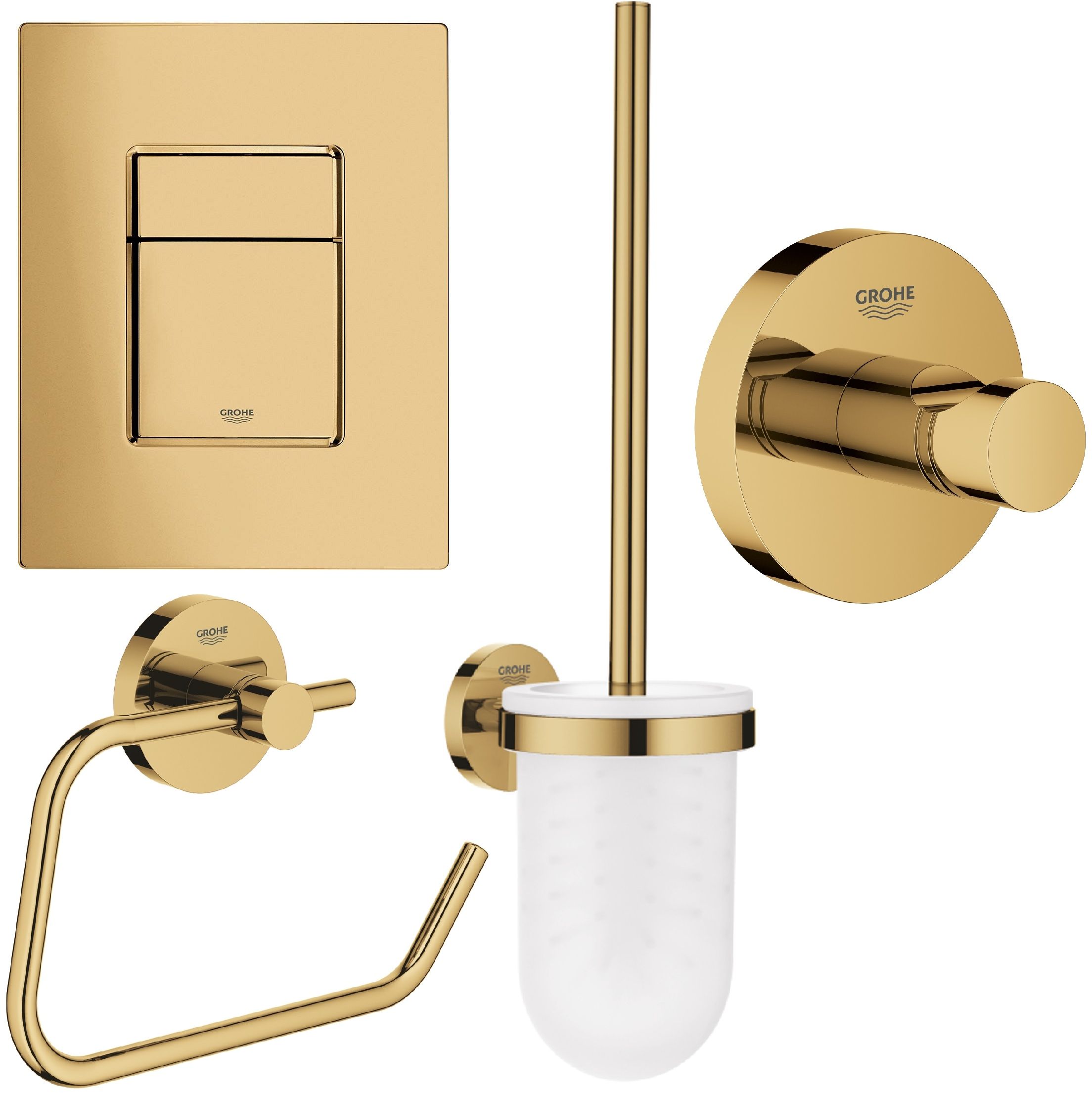 Zestaw Grohe Skate Cosmopolitan przycisk spłukujący z zestawem akcesoriów Essentials złoty (38732GL0, 40374GL1, 40364GL1, 40689GL1) - Wysyłka w 24h