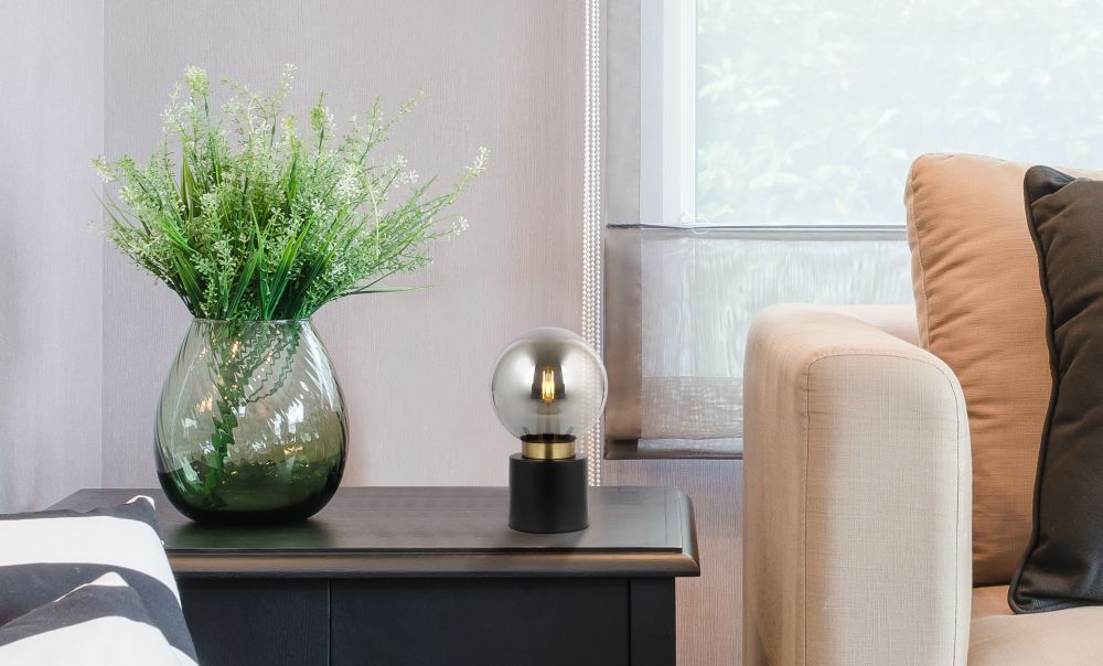 Globo Lighting Marka lampa stołowa 1x25W czarny mat/mosiądz/przydymiony 21003BB