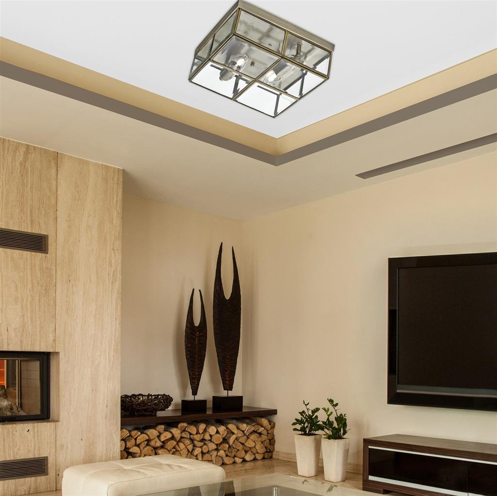 Searchlight Flush lampa podsufitowa 2x60W antyczny mosiądz/szkło przezroczyste 6769-26AB