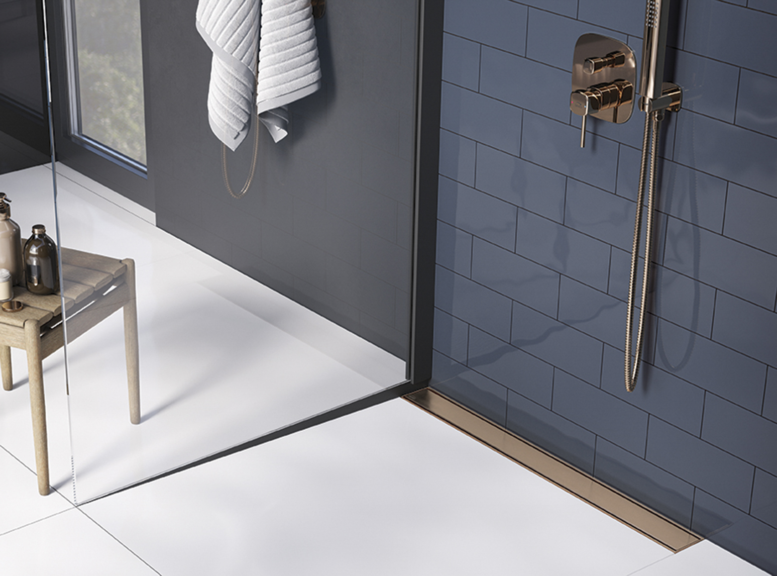 Laveo Basso odpływ liniowy z rusztem 90 cm złoty COB891D