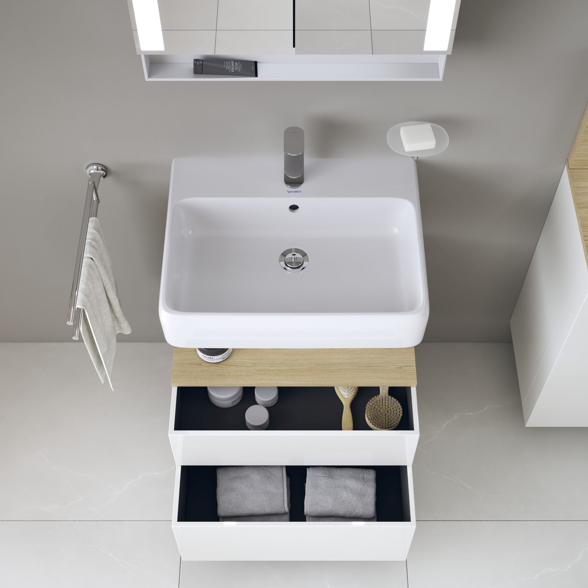 Duravit Qatego szafka 60 cm podumywalkowa wisząca biały połysk/dąb QA4393030220010